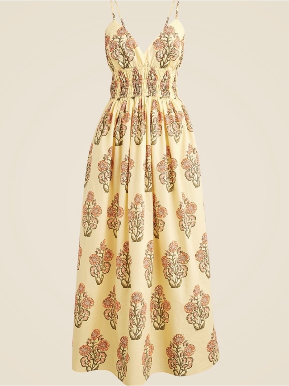 MWT J. Crew Yellow Floral Maxi Dress with Smocked Waist